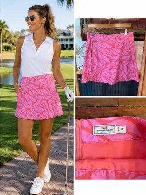 Vineyard Vines Passion Fruit Bloom Golf Performance Skort Pink Sz 10 💛🍄 thumbnail 2