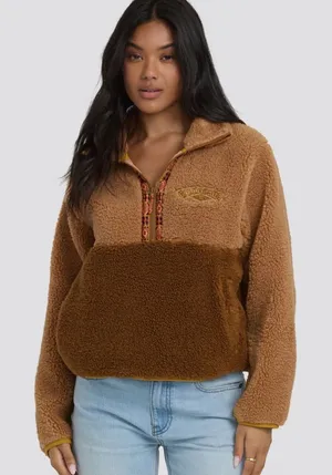 Billabong Two-Tone‎ Brown Teddy Fleece Pullover Jacket thumbnail 1