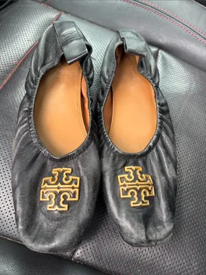 Tory Burch Black Leather Ballet Flats with Gold Logo 7.5 thumbnail 2