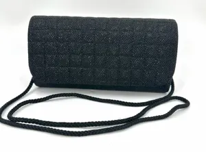 Clutch Purse Evening Bag Shoulder Strap Small Flap Black Shimmer Sparkle Prom thumbnail 1