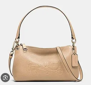 Coach Charley Embossed Horse and Carriage Pebbled Leather Crossbody TAN thumbnail 1