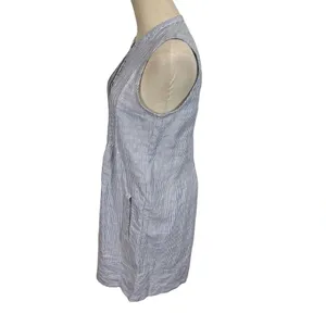 Faherty Isha 100% Linen Dress Blue Mini Stripe Pintuck WDS2119-BMT Bestseller thumbnail 7