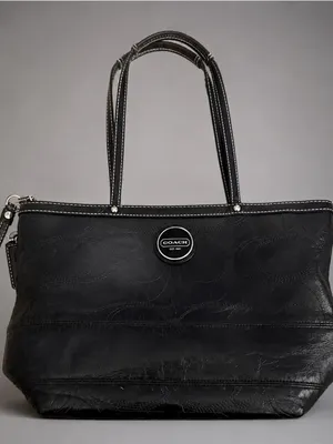 Coach East West Gallery Embossed Patent Leather Medium Tote Black Bag Authentic thumbnail 1