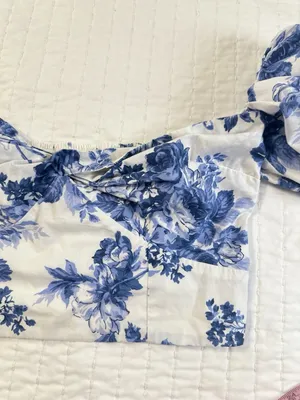 Abercrombie & Fitch Blue Floral Puff Sleeve Crop Top M Cottagecore Coquette thumbnail 10
