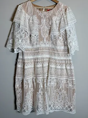 ML Monique Lhuillier Lace Fit & Flare Mini Dress Womens 18 White Formal Cocktail thumbnail 7