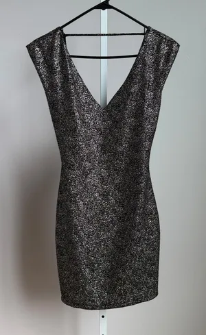 Symphony sz M black gold specked backless mini‎ party dress thumbnail 1