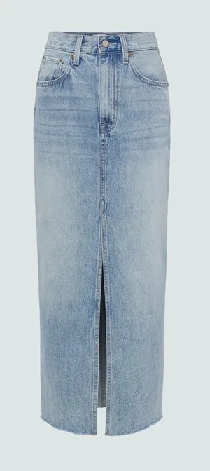 Pistola Alice Brooklyn High Rise Denim Midi Skirt 26 Raw Hem Slit 90s Western thumbnail 1