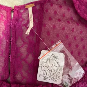 Free People A Little Love Long Sleeve SHEER LACE Top Raspberry Size Large Casual thumbnail 6