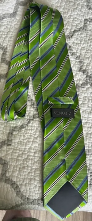 St. No. J'z Green Blue White Black Striped Woven Men’s Neck Tie thumbnail 1