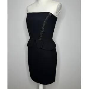 Sandro Paris Strapless Peplum Dress Size 8 Black Embellished Cocktail Party Chic thumbnail 6