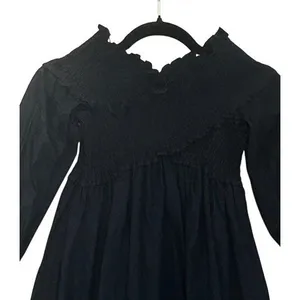 Zara Basic Black Mini Dress Sz S Smocked‎ Off-the-Shoulder Cotton Ruffle Goth thumbnail 10