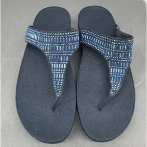 FitFlop Incastone Sandals Women’s Size 10 Blue Thong Embellished Comfort thumbnail 1