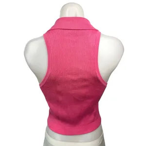 Abercrombie & Fitch Pink Ribbed Knit Collared Polo Pullover Sweater Vest Top M thumbnail 2