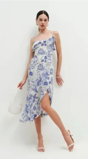 By JL luxe Floral Blue and White Dress spaghetti strap size L new with tags thumbnail 3
