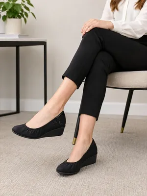 Anne Klein Sport Wisher Womens Black Fabric Wedge Shoes 7.5 Slip-On Cushioned thumbnail 1