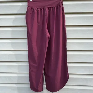 Halara Wide Leg Cropped Pants Burgundy Elastic Waist Comfort Size Medium thumbnail 4