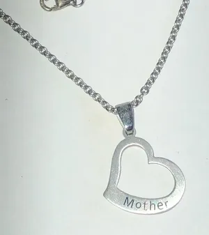 Stainless Steel Silver Tone Mother Heart Pendant Necklace thumbnail 1