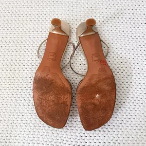 Stuart Weitzman Balance Mule Gold Supple Embellished Kitten Heel Sandals 8N thumbnail 7