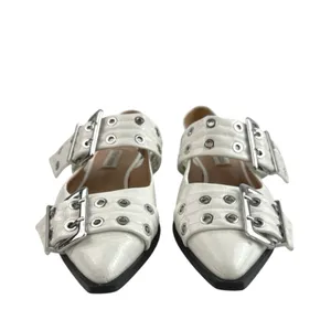 Steve Madden Graya White Patent Leather Studded Pointed Toe Slingback Flats 8 thumbnail 2