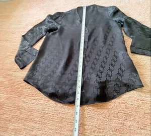 Massimo Dutti Black Monogram Silk Viscose Sheer Button Front Blouse Size XS thumbnail 5
