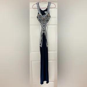 Sherri Hill 50297 Beaded Top Cutout Mermaid Formal Prom Gown Navy Blue Sz 4 thumbnail 6