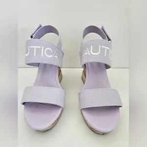 Nautica Lilac Lavender Cork Wedge Sandals - Size 8 - Sporty Logo Straps - Summer thumbnail 2