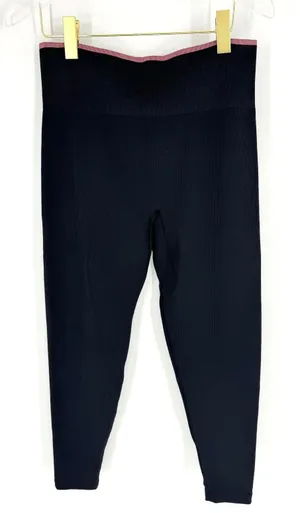Outdoor Voices Seamless Ribbed Leggings Black Pink Logo High Waist‎ Medium thumbnail 1