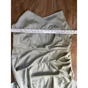 SHEIN BAE Curve Maxi Slip Dress 1XL Plus Green Satin Cowl Neck Ruched Slit thumbnail 9
