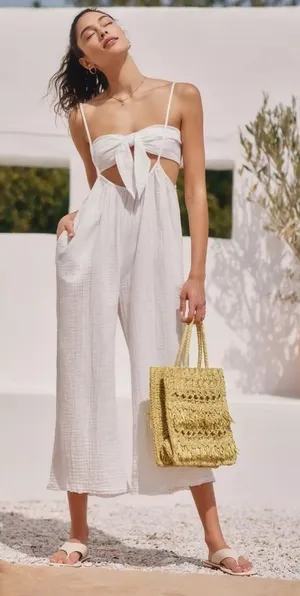 Anthropologie The Wrenley Suspender Pant Oversized White/Ivory Size M NO TOP thumbnail 1