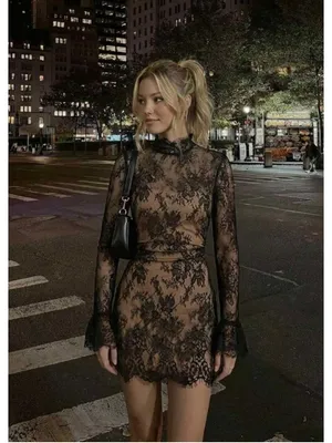 Cider Black Lace Stand Collar Long Sleeve Straight Mini Dress Size 10 thumbnail 5