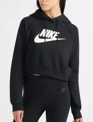 Nike Women’s Black cropped pullover drawstring hoodie size M thumbnail 1