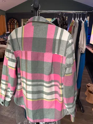 Free Assembly Pink Green & Cream Plaid Wool Utility Jacket thumbnail 2