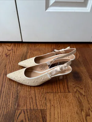 a new day Pearl-Embellished Cream Slingback Kitten Heels Size 8.5 New thumbnail 4