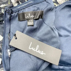 Lulus Whimsical Allure Navy Mesh Embroidered One-Shoulder Maxi Dress XS NWT thumbnail 6