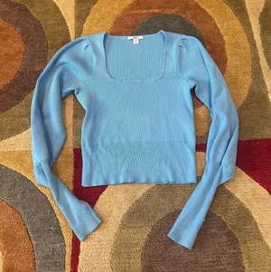 Bar III Light Blue Square Neck Cropped Ribbed Sweater Women’s Size XS thumbnail 1