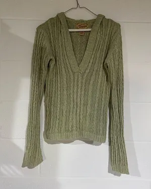 Aeropostale V-Neck Ribbed Sweater - Light Olive thumbnail 1