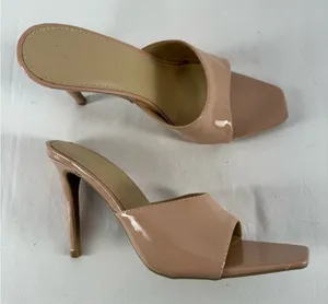 Wild Diva Lounge Vegan Leather Square Open Toe Stiletto Heeled Pump in Tan Sz 8‎ thumbnail 1