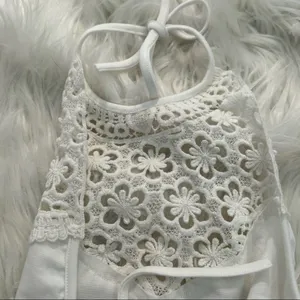 Reverse Women's Juniors Size Medium Crochet Tie Back Crop Top White Halter #9687 thumbnail 7