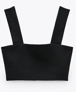 NWT Zara Black Square Neck Crop Tank Top with Wide Straps thumbnail 1