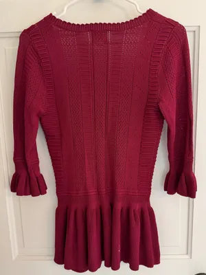 Torn by Ronny Kobo Burgundy Pointelle‎ Knit Peplum Top Small thumbnail 5