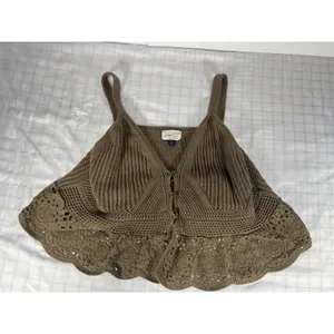 Universal Thread XL Brown Crochet Knit Peplum Tank Top Button Front Boho Cottage thumbnail 3