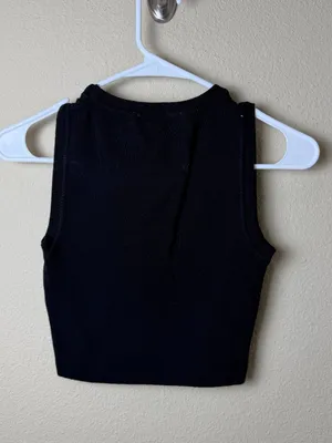 ZARA Ribbed Knit High Neck Sleeveless Sweater Tank Top Size Medium Black thumbnail 6