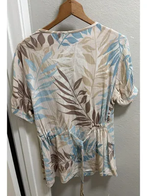 Jaclyn Smith Floral Brown Blue Tan Business Casual Blouse L thumbnail 3