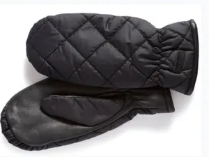 Cole Haan Women’s Quilted Puffer Mittens Leather Palm Faux Fur Lined Black NEW thumbnail 2