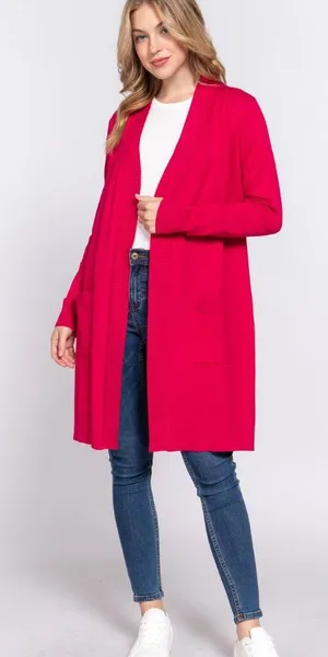NWT Long Sleeve Open Sweater Cardigan Fuschia Size Medium thumbnail 1
