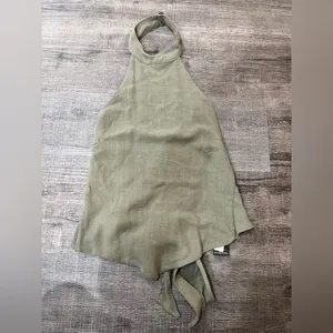 PRETTY LITTLE THING Khaki Textured Halterneck Tie Back Top thumbnail 3