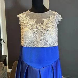 Women’s High Low Blue & White Formal Party Wedding Guest Satin Dress Size XL thumbnail 2