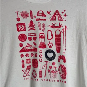 Columbia Lookout Ridge Short Sleeve Tee White Red Camping Graphic size M thumbnail 3