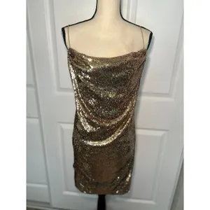NWT ASOS Sequin Cowl Neck Slip Mini Dress Gold‎ Party Strappy Open Back Size 12 thumbnail 2
