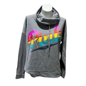Victoria's Secret PINK Women's M Gray Cowl Neck Hoodie Rainbow Logo thumbnail 5